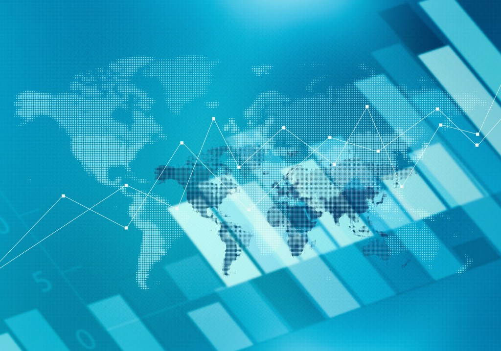 World map and bar graph to illustrate data visualization concept