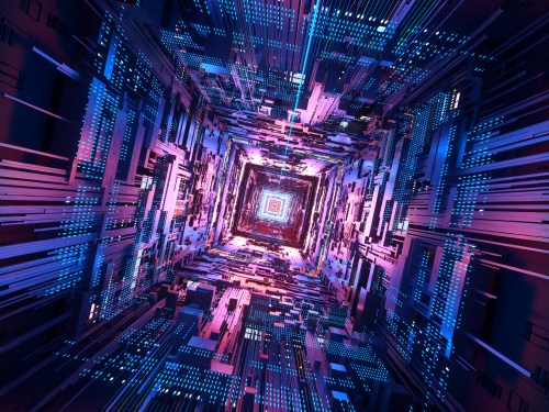 Data generated image of CPU in space.