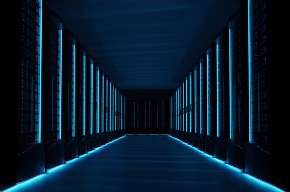 Dark servers data center room with computers and storage systems
