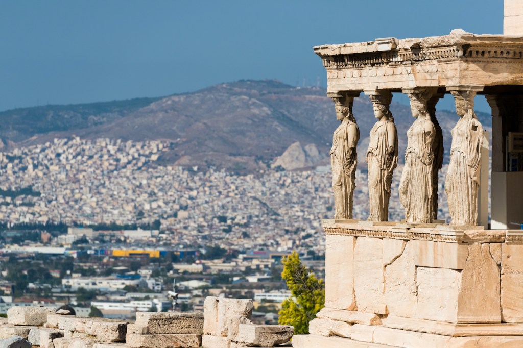 The Porch of the Caryatids in Acropolis of Athens, Greece.