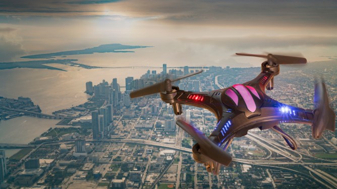 Drone flying and filming over Miami