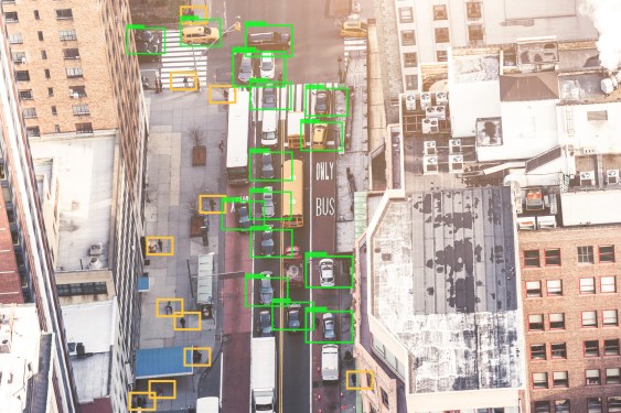 Aerial View of Taxis, Manhattan, New York City for self-driving car data labeling purposes.