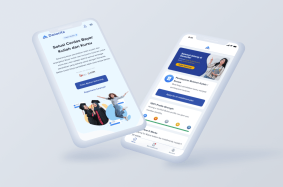 Two smartphones displaying apps from ErudiFi, an educational financing startup in Southeast Asia