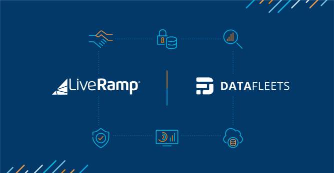 The LiveRamp and DataFleets logos and some illustrations of data moving around.