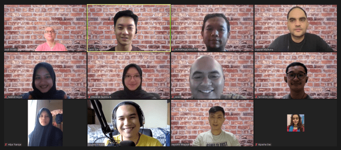 A Zoom screenshot showing members of financial API startup Brick's team