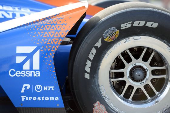 INDIANAPOLIS, IN - MAY 26: An Indianapolis 500 logo is displayed on the rear tire of the IndyCar driver Scott Dixon (9) of the PNC Bank Chip Ganassi Racing Honda before the start of the NTT IndyCar Series 103rd running of the Indianapolis 500 on May 26, 2019, at the Indianapolis Motor Speedway in Indianapolis, Indiana. (Photo by Michael Allio/Icon Sportswire via Getty Images)