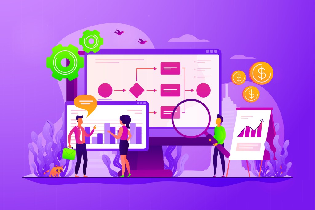 Company strategy. Work organization. Project management. Business process automation, business process workflow, automated business system concept. Vector isolated concept creative illustration