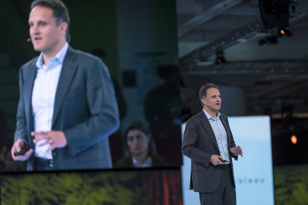 Adam Selipsky, chief executive officer of Tableau Software Inc., speaks during the opening keynote of the 2019 DreamForce conference in San Francisco, California, U.S., on Tuesday, Nov. 19, 2019. Salesforce.com Inc.s annual software conference, where it introduces new products and discusses its commitment to social causes, was interrupted for the second year in a row by protests against the companys work with the U.S. government. Photographer: David Paul Morris/Bloomberg via Getty Images