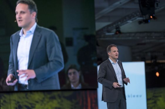 Adam Selipsky, chief executive officer of Tableau Software Inc., speaks during the opening keynote of the 2019 DreamForce conference in San Francisco, California, U.S., on Tuesday, Nov. 19, 2019. Salesforce.com Inc.s annual software conference, where it introduces new products and discusses its commitment to social causes, was interrupted for the second year in a row by protests against the companys work with the U.S. government. Photographer: David Paul Morris/Bloomberg via Getty Images
