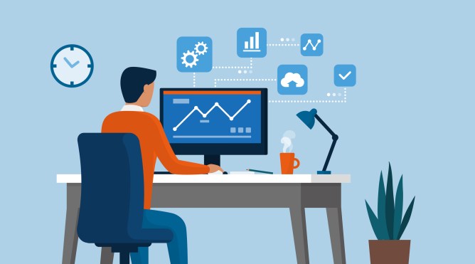 illustartion of man sitting at desk