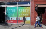 for lease sign on a small business storefront in Boston. MA