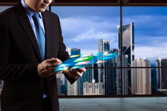 Digital marketing. Businessman using modern interface payments online shopping and icon customer network connection on virtual screen