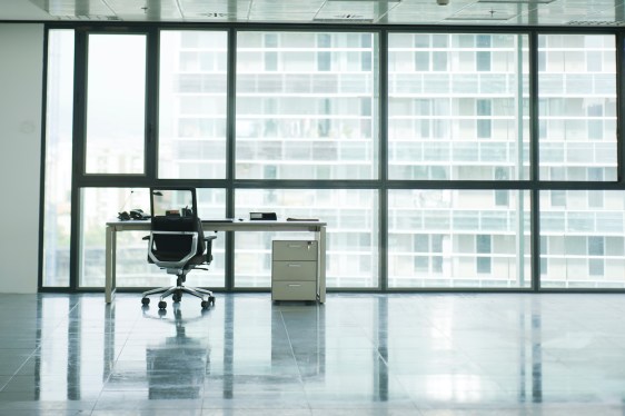 an empty desk in an Empty office