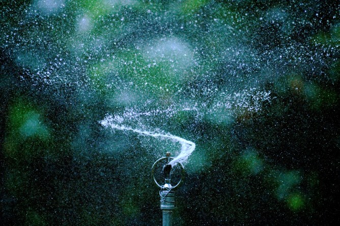 Sprinkler spraying water in the air.