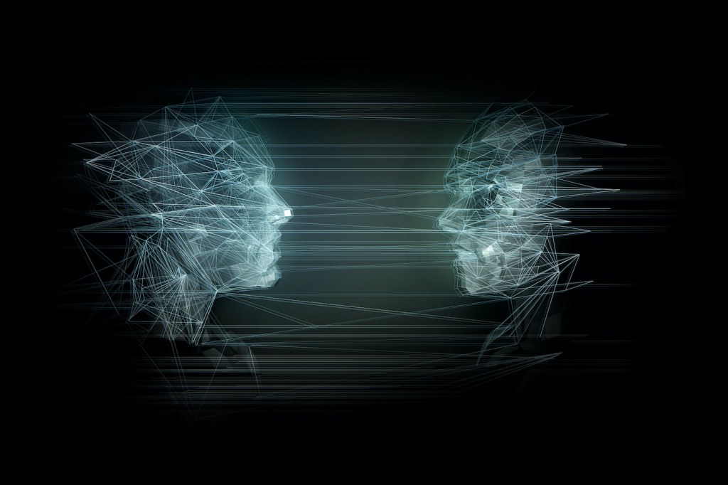 Digital Image of two wireframed faces representing digital identity