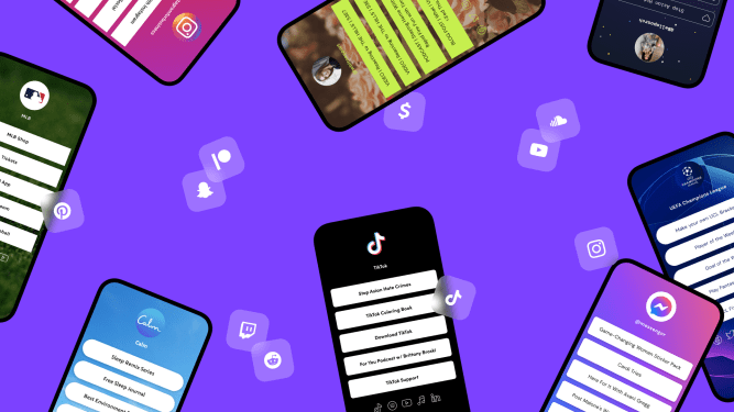Smartphones displaying the Linktree profiles of popular Instagram accounts