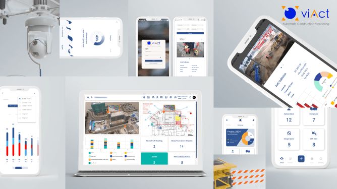 Screenshots of viAct's construction monitoring platform