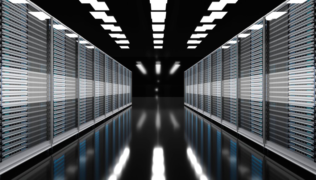Three dimensional render of modern server room