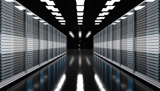 Three dimensional render of modern server room