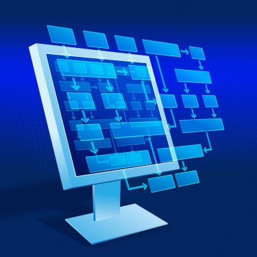 Computer screen with flow chart illustration
