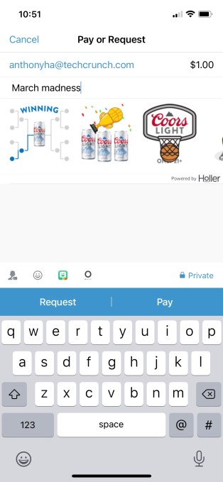 Holler/Venmo screenshot
