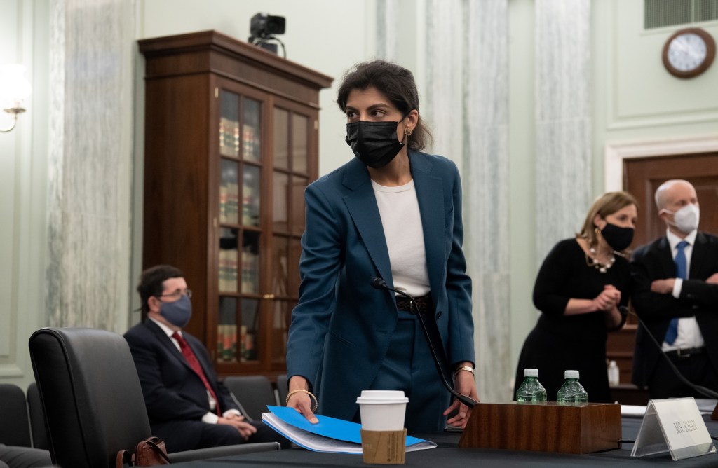 Lina Khan, nominee for Commissioner of the Federal Trade Commission (FTC), arrives at at a Senate Committee on Commerce, Science, and Transportation confirmation hearing.
