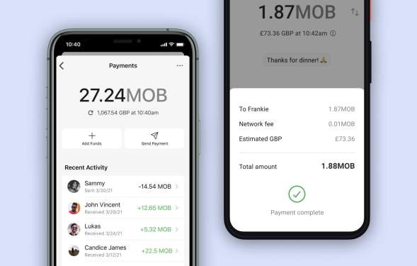 Screenshots of the Signal app being used to send money to another user.