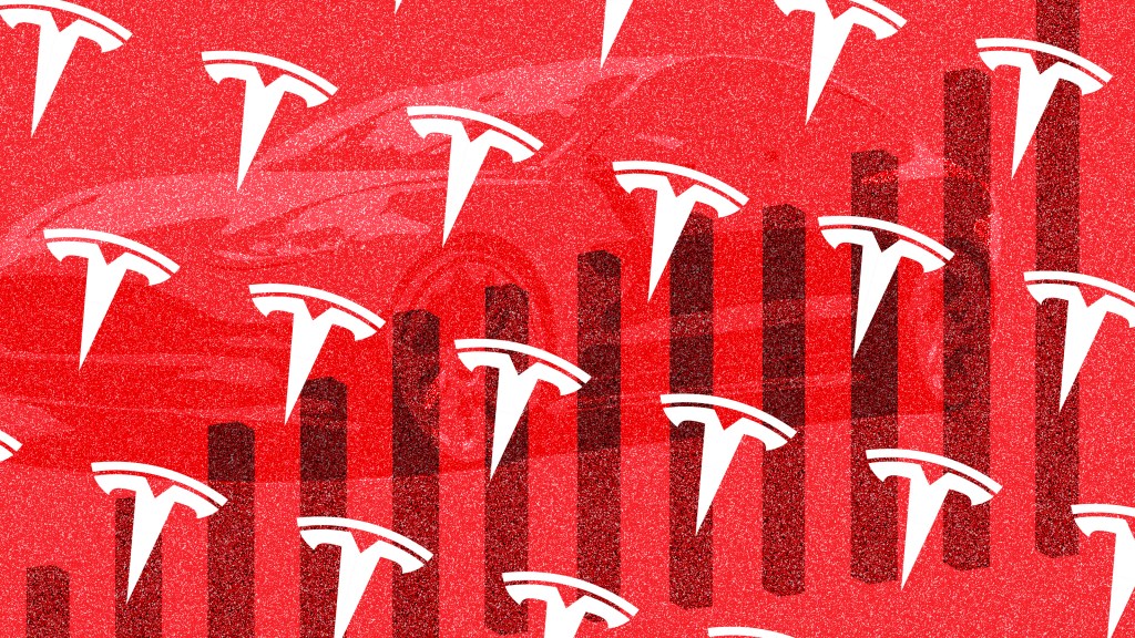 pattern of tesla logo with bar graph and vehicle illustration