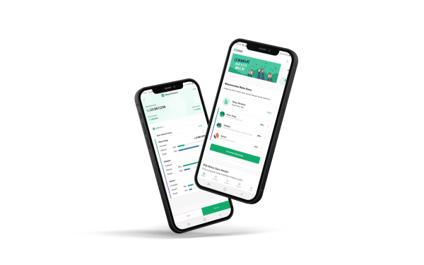 A photo of Bibit investment app displayed on two smartphones
