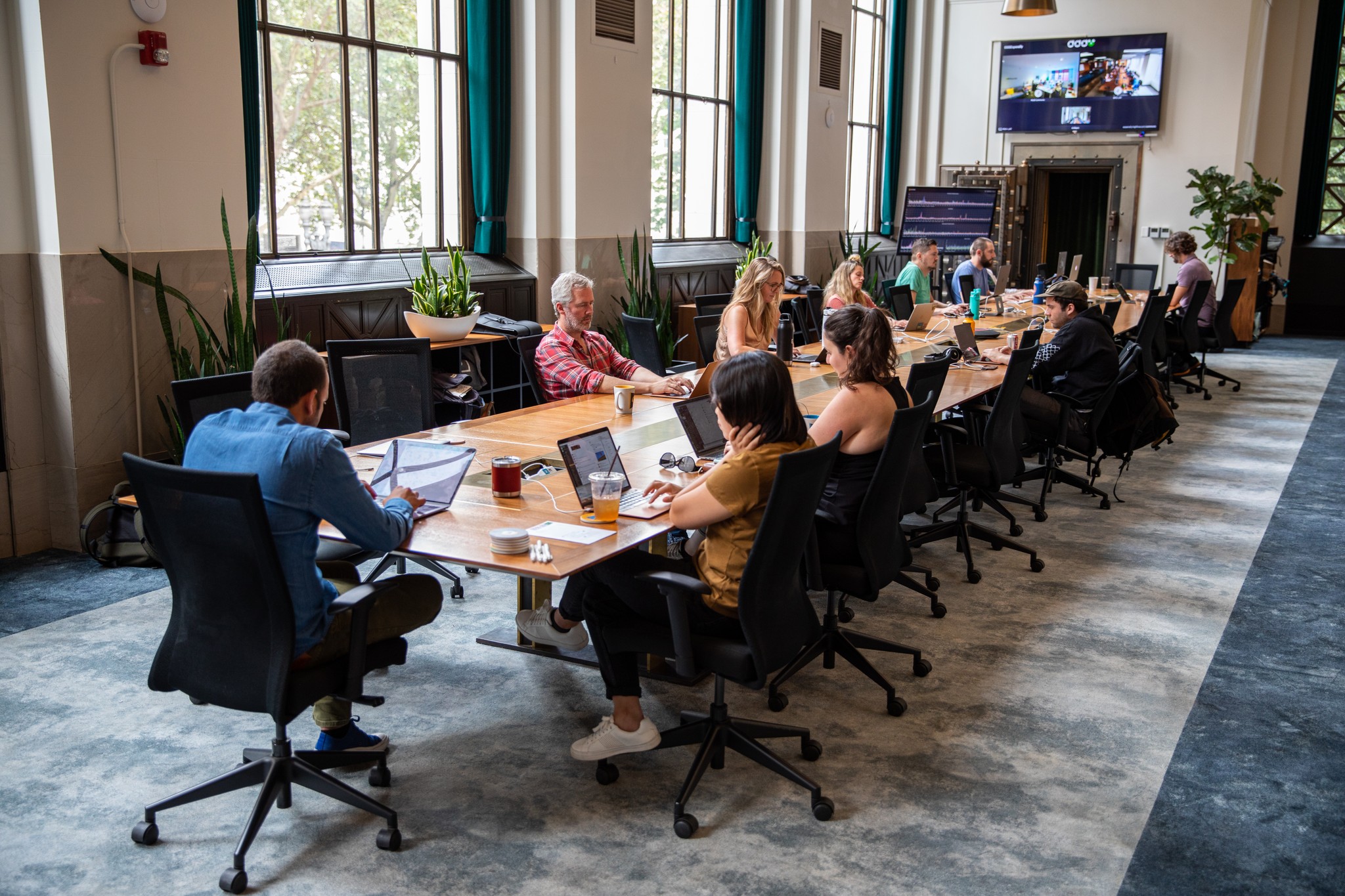 Big table in Expensify's Portland office