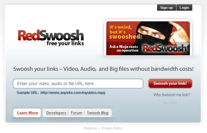 Red Swoosh's landing page circa 2006
