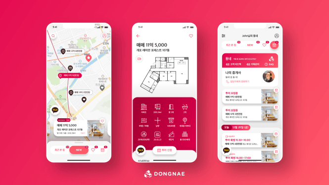 Screenshots from Dongnae's new Android app