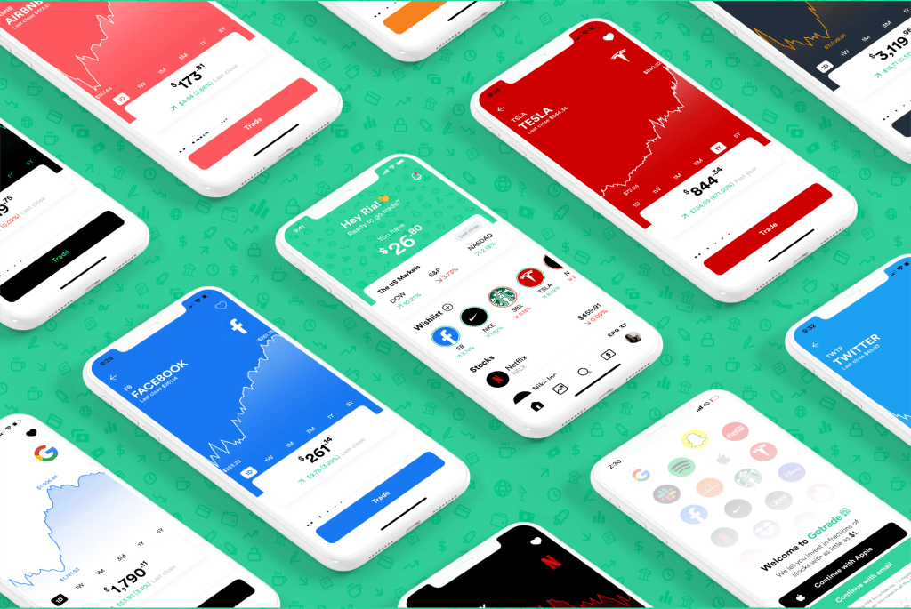 A photo of smartphones with Gotrade's investment app displayed