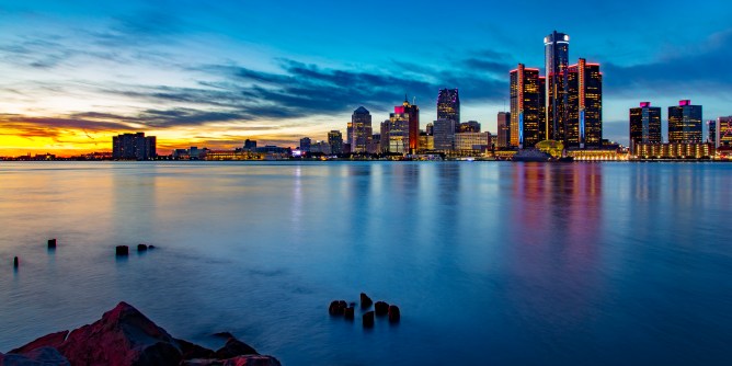 Image of the skyline of Detroit as seen from Windsor, Ontario.