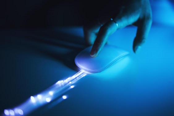 Optical fiber connected computer mouse