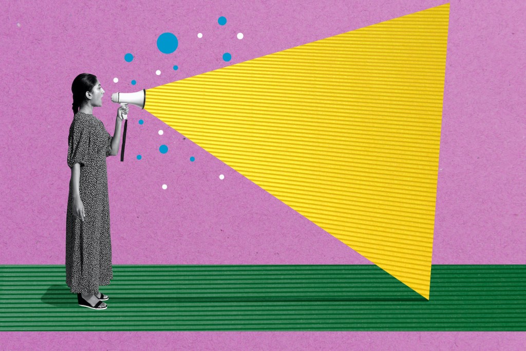 woman talking with megaphone