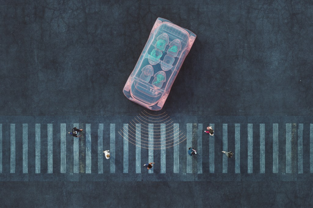 Image of an autonomous car detecting pedestrians.