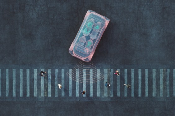 Image of an autonomous car detecting pedestrians.