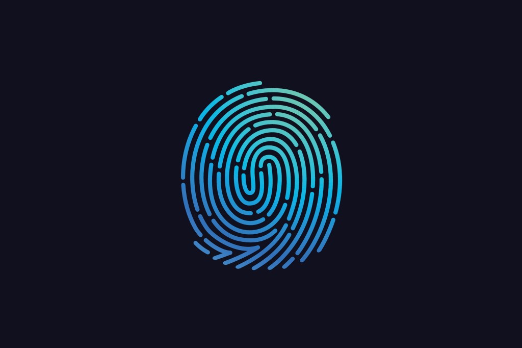 Blue fingerprint illustration on black background