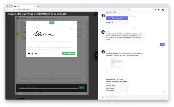 A screenshot from Osome's corporate services app