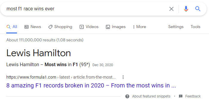 An example of a definition featured snippet
