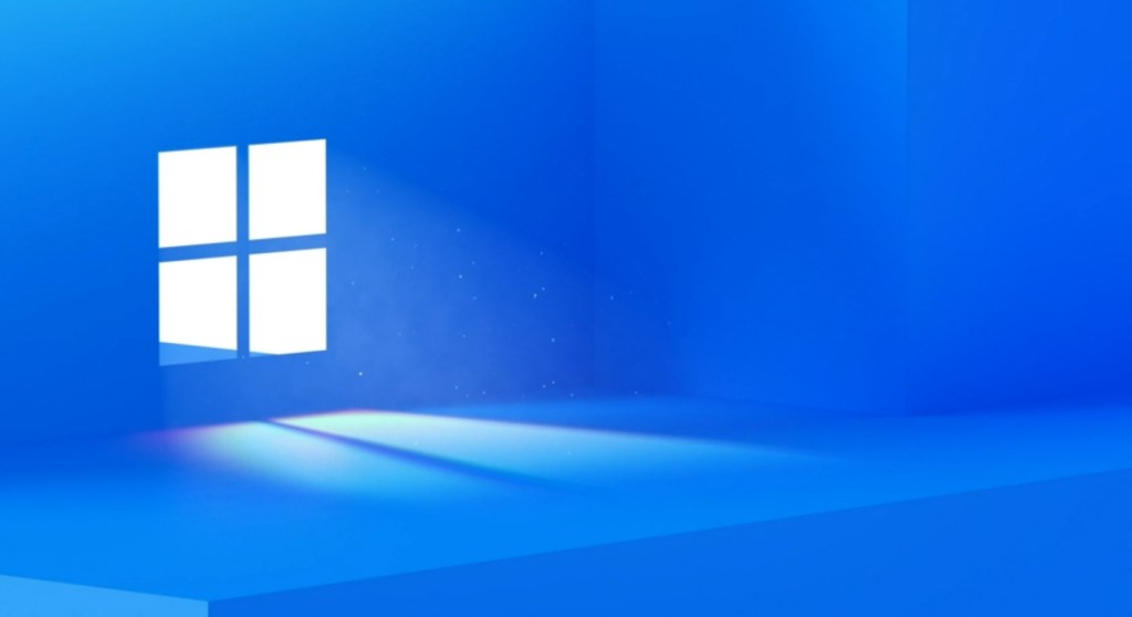 Windows 11 logo depicted on blue wall