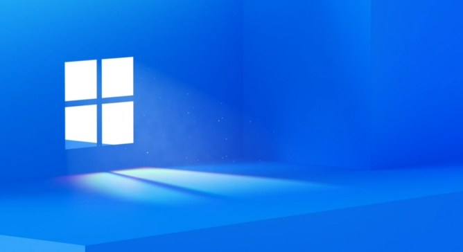 Windows 11 logo depicted on blue wall