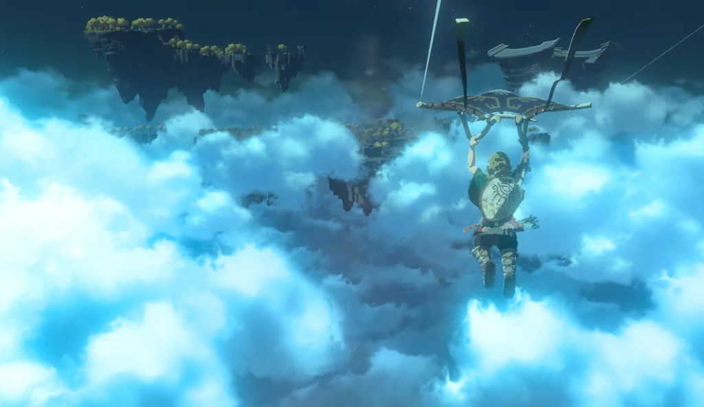 Link flies over the clouds in this shot from the new Zelda game.
