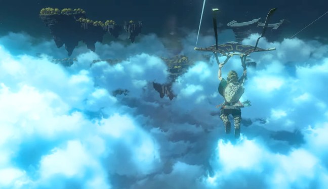 Link flies over the clouds in this shot from the new Zelda game.