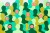 Image of silhouettes in shades of green with some marked with targets to represent facial recognition technology.