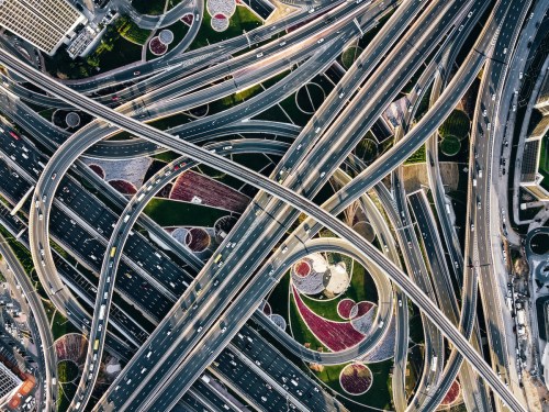 Drone Point View of Road Intersection