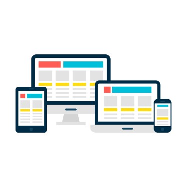 Image of computer, laptop, tablet and phone with abstract homepages.