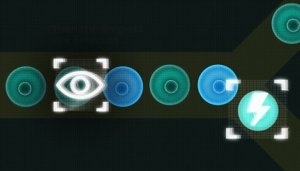 Illustration of droplets holding enzymes being analyzed and sorted