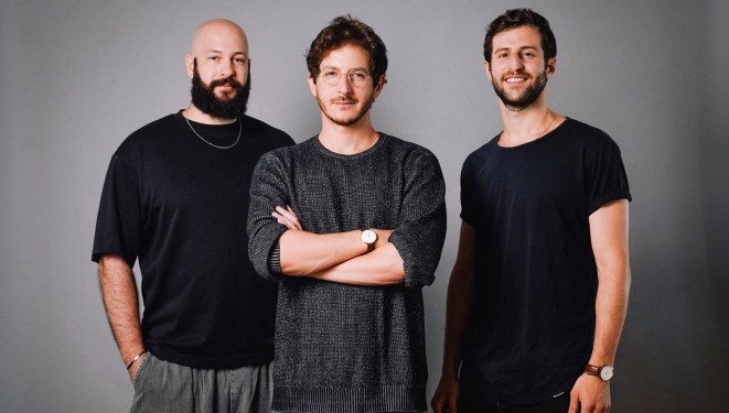Tailor Brands co-founders, from left, Nadav Shatz, Yali Saar, and Tom Lahat.